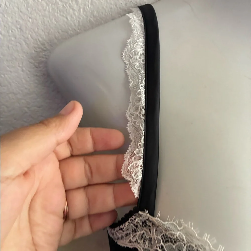 Victoria's Secret Black & White Lace Sheer French Maid Apron Lingerie L